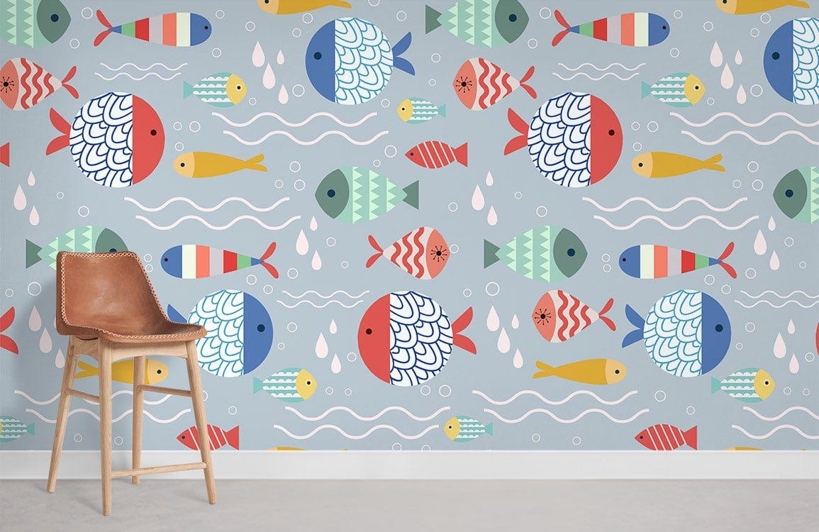 Cartoon Fish Pattern Wallpaper Mural