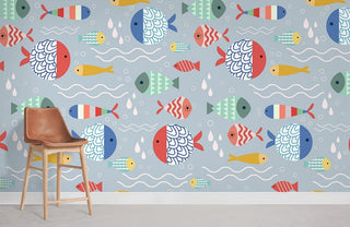 Cartoon Fish Pattern Wallpaper Mural
