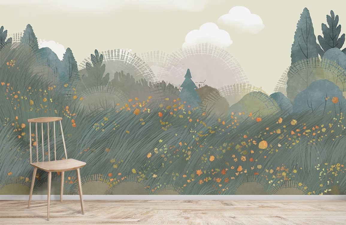 Cartoon Forest and Flowers Wallpaper Mural Room