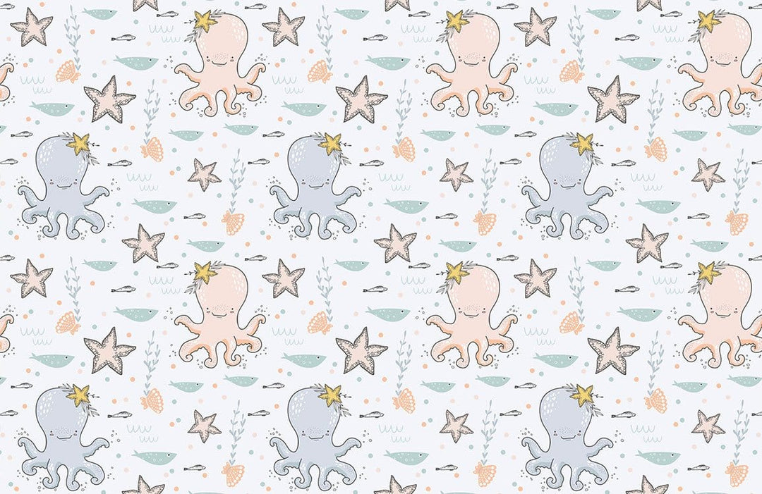 Whimsical Pastel Ocean Creatures Kids' Wallpaper - Nautical Nursery Décor