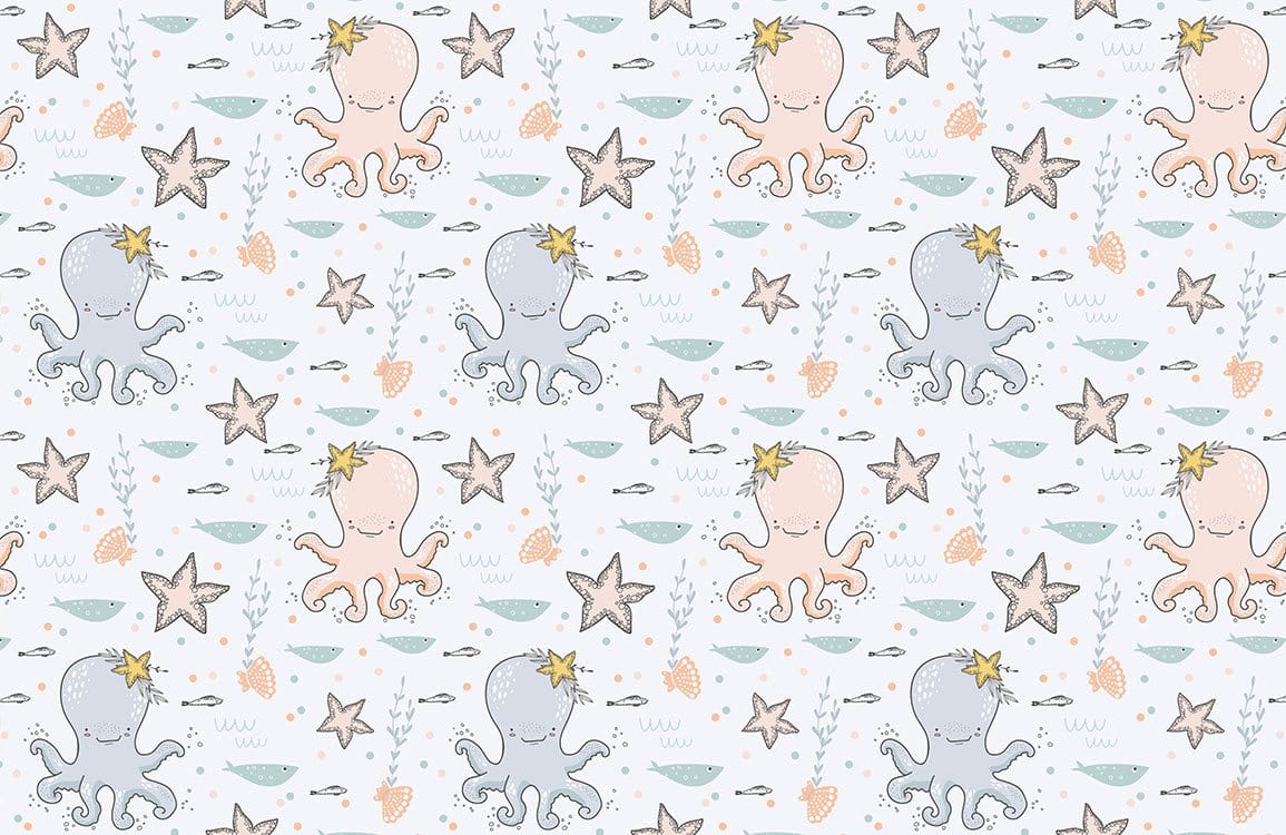 Whimsical Pastel Ocean Creatures Kids' Wallpaper - Nautical Nursery Décor