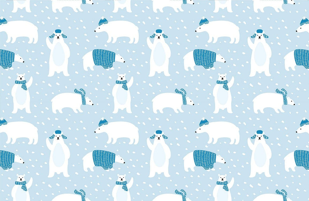 Charming Arctic Polar Bears Blue Winter Themed Children's Wallpaper Design