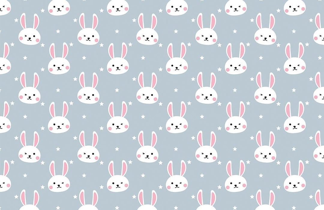 Whimsical Bunny Patterned Wallpaper in Soft Pastel Blue for Nurseries