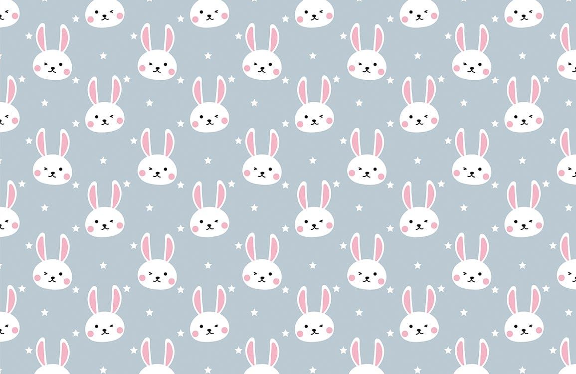 Whimsical Bunny Patterned Wallpaper in Soft Pastel Blue for Nurseries