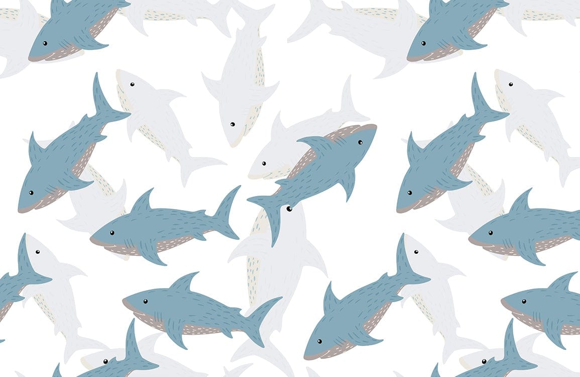 Blue Ocean Shark Pattern Wallpaper - Playful Marine Theme Decor