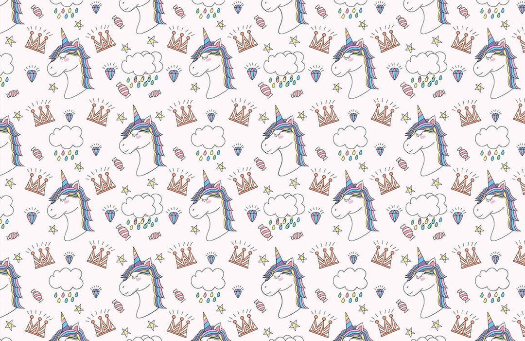Whimsical Unicorn Doodles Children's Wallpaper - Colourful Fantasy Dreamland Mural Design