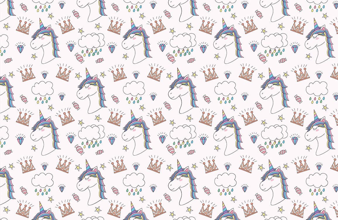 Whimsical Unicorn Doodles Children's Wallpaper - Colourful Fantasy Dreamland Mural Design
