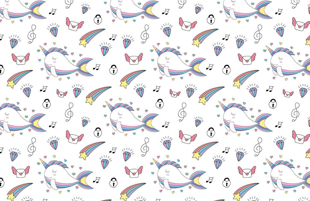 Whimsical Rainbow Narwhal Children's Wallpaper - Magical Unicorn Ocean Dreams
