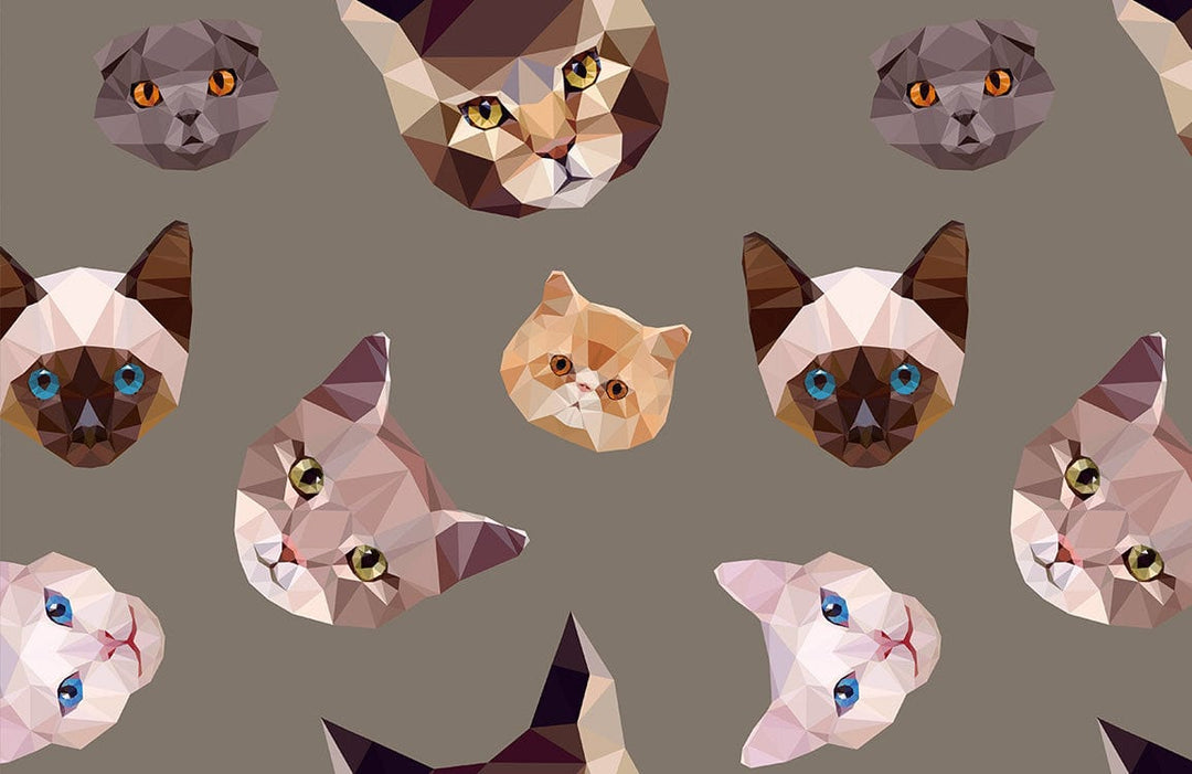 Geometric Cat Pattern Mural Wallpaper - Modern Brown and Neutral Tones Decor.