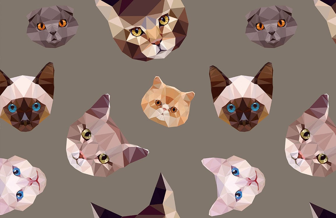 Geometric Cat Pattern Mural Wallpaper - Modern Brown and Neutral Tones Decor.