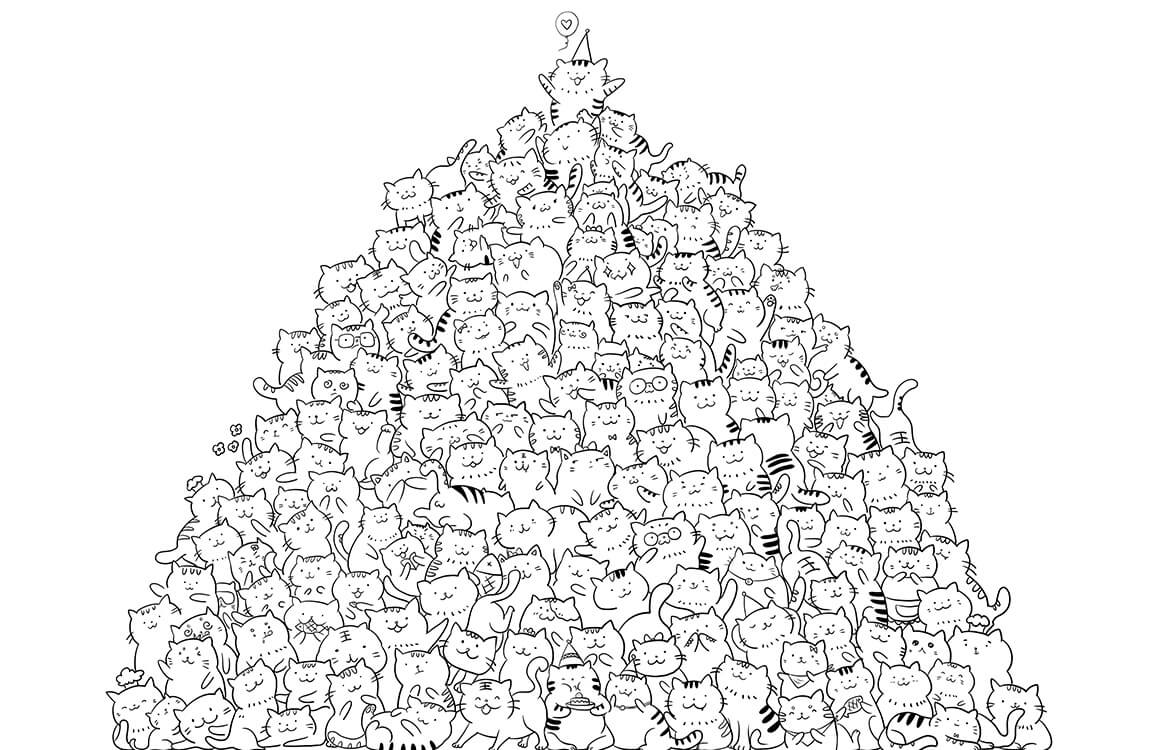 Charming Black and White Cat Doodles Graphic Designer Mural Wallpaper