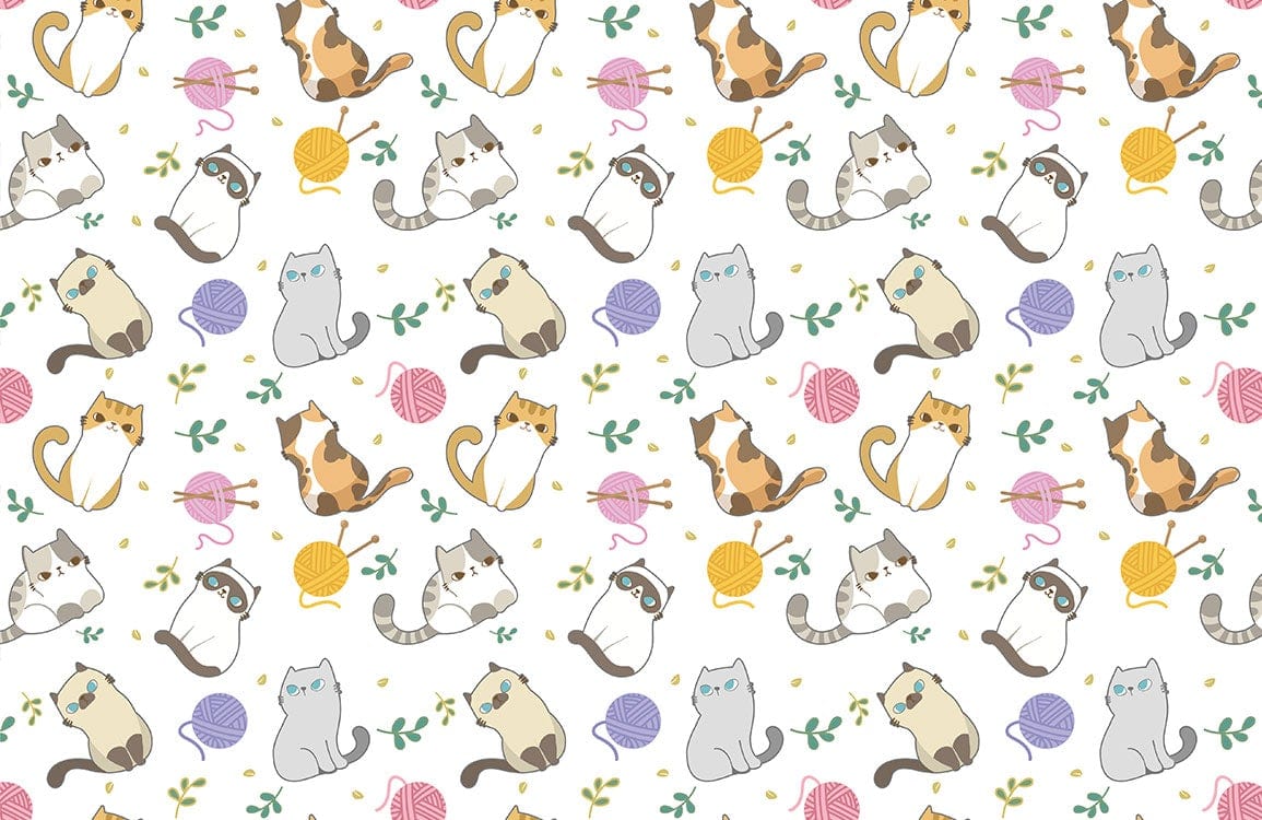 Playful Pastel Cat Pattern Wallpaper - Whimsical Feline Design for Cat Lovers