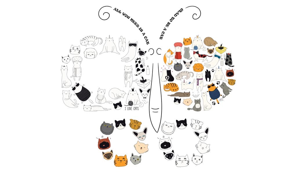 Whimsical Cat Butterfly Mural Wallpaper for Playful Kids' Room Decor