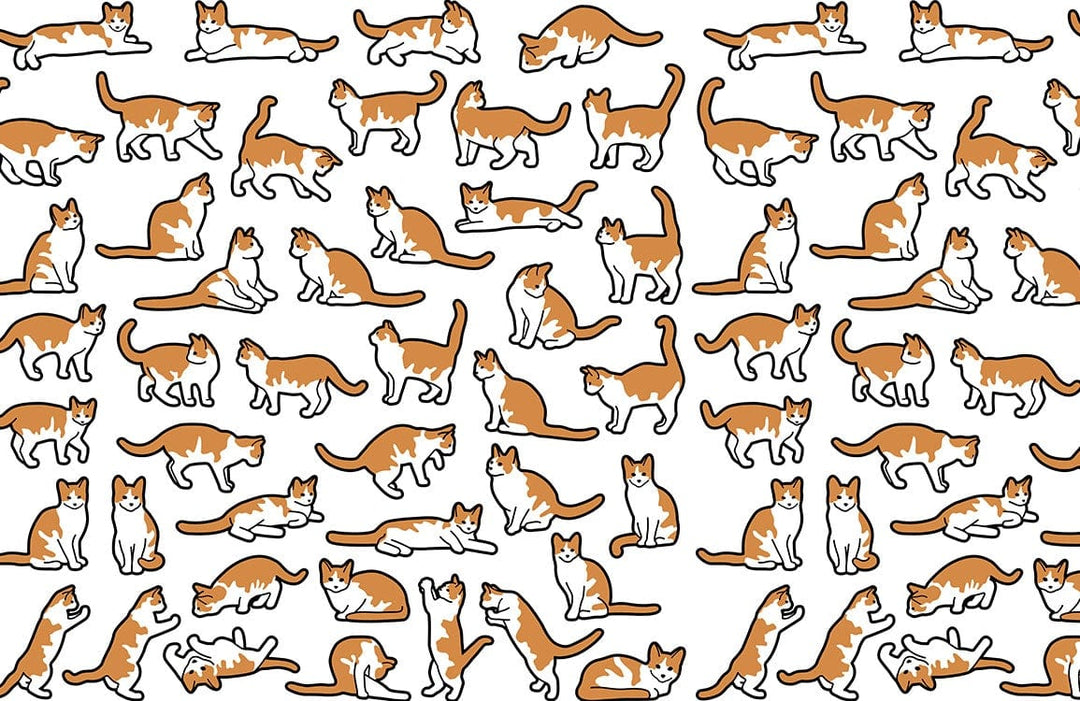 Playful Ginger Cat Pattern Wallpaper in Classic White Background Style