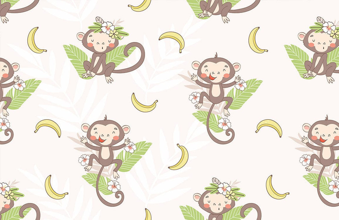 Playful Monkey Jungle Adventure Wallpaper - Cream and Green Pattern Design.