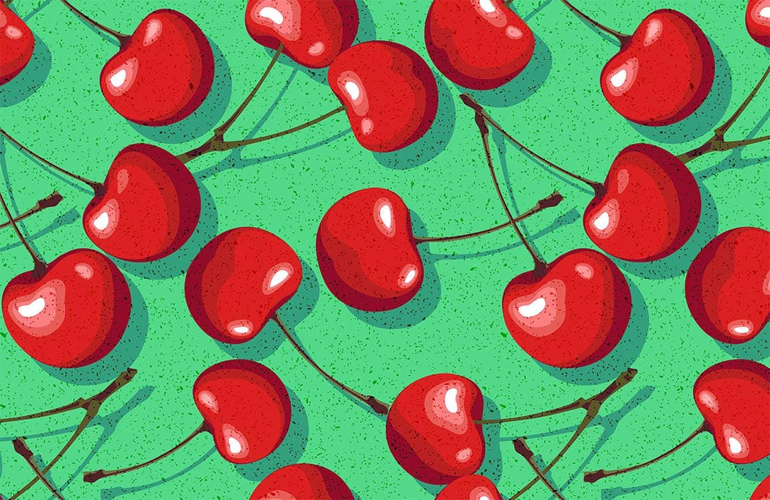 Retro Red Cherry Pattern Wallpaper with Vibrant Green Background Design