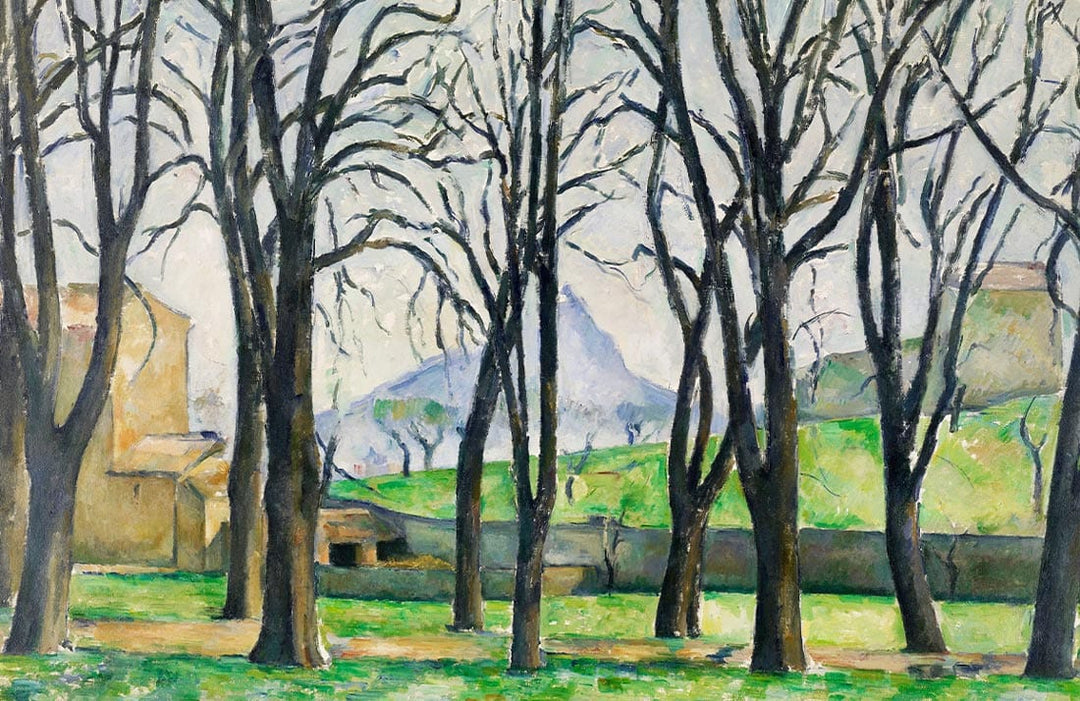 Vintage Landscape Mural Wallpaper with Leafless Trees and Mountain Scene