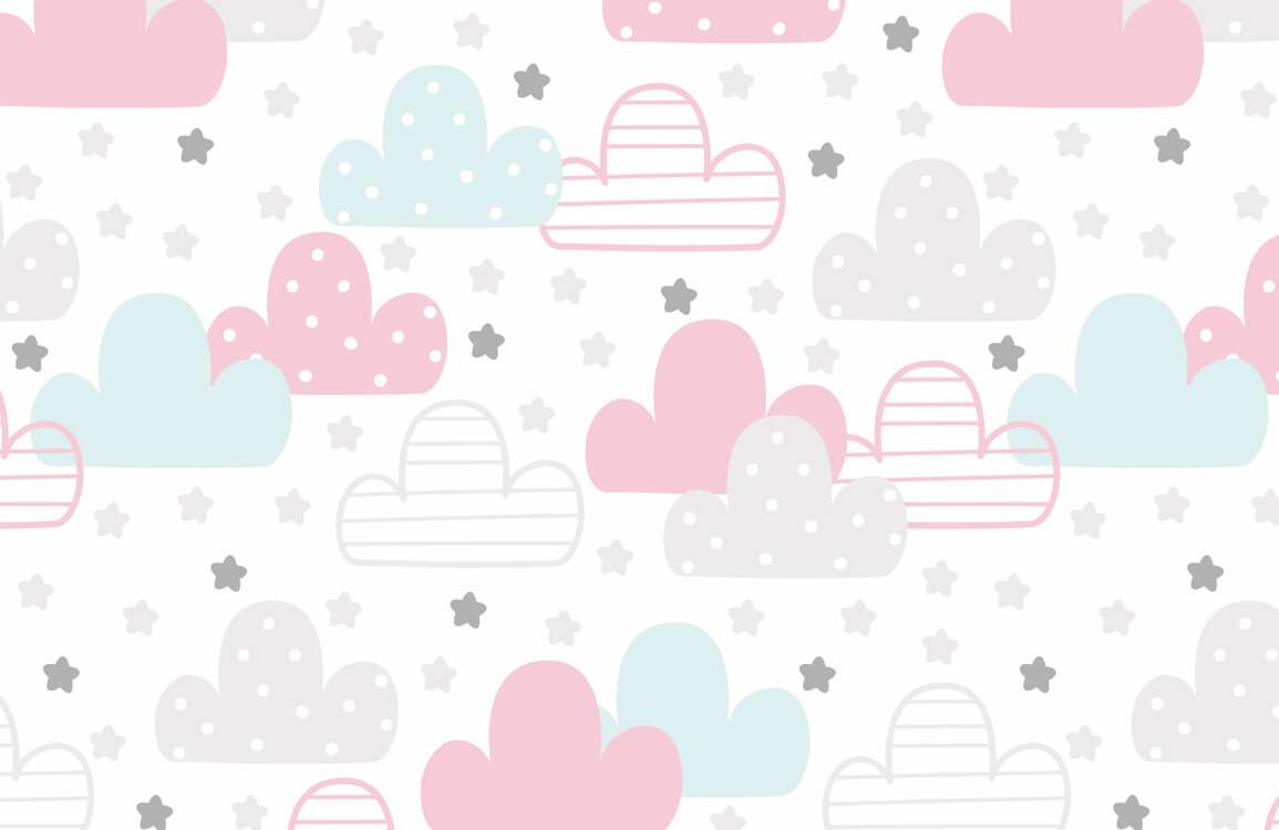 Pastel Cloud Dreams Nursery Wallpaper Pattern - Pink, Blue, Grey Design