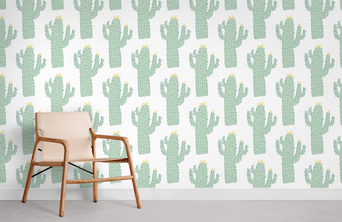 Childish Green Cactus Mural Wallpaper Room