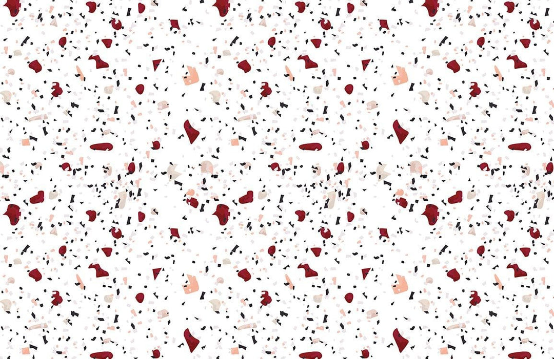 Retro Chic Terrazzo Style Wallpaper in Red, Black, and Cream Pattern