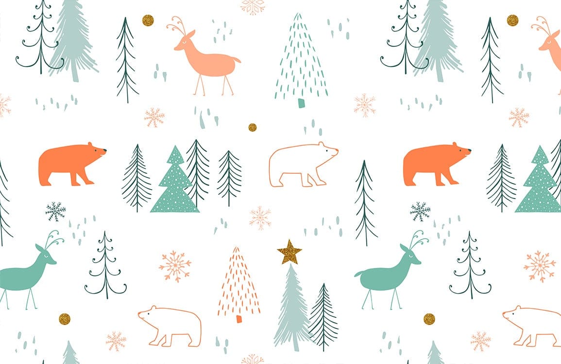 Whimsical Winter Wonderland Animals Pattern Wallpaper in Soft Pastel Hues