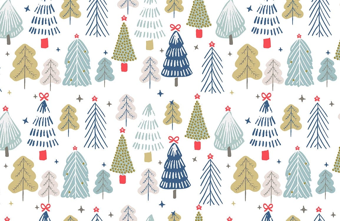 Colourful Nordic Winter Trees Patterned Wallpaper for Festive Homes Decor