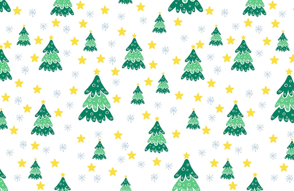 Festive Green Christmas Tree and Star Pattern Wallpaper - Playful Winter Decor