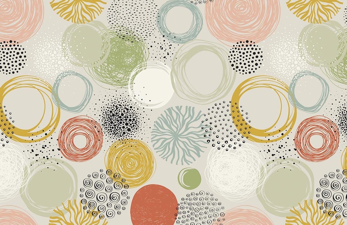 Abstract Pastel Whirlwind Circles Patterned Wallpaper in Earthy Tones