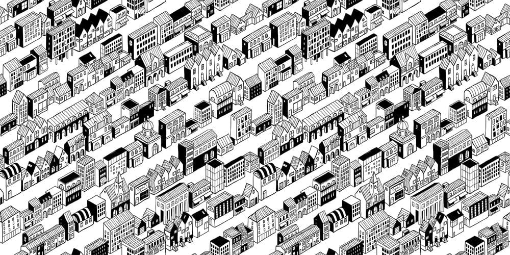 Monochrome Urban Architecture Pattern Wallpaper - Black and White Contemporary Design