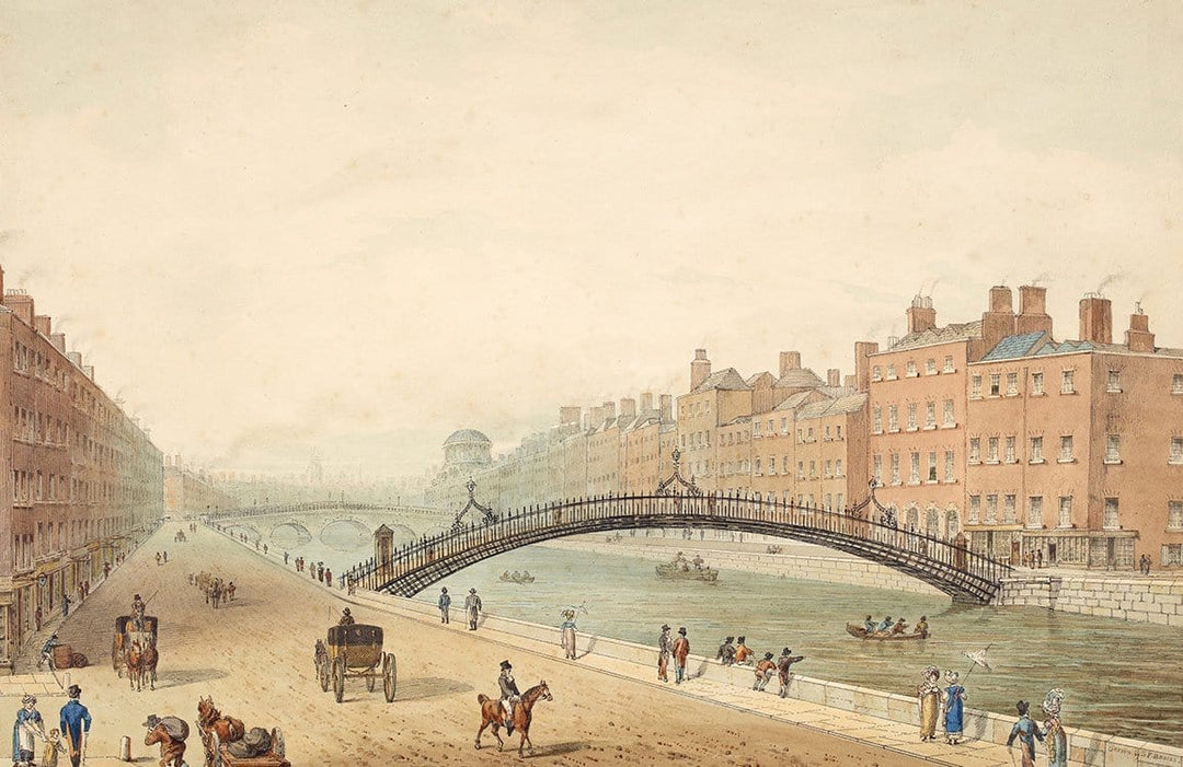 Vintage Cityscape Mural Wallpaper with Historic Bridge and Urban Charm