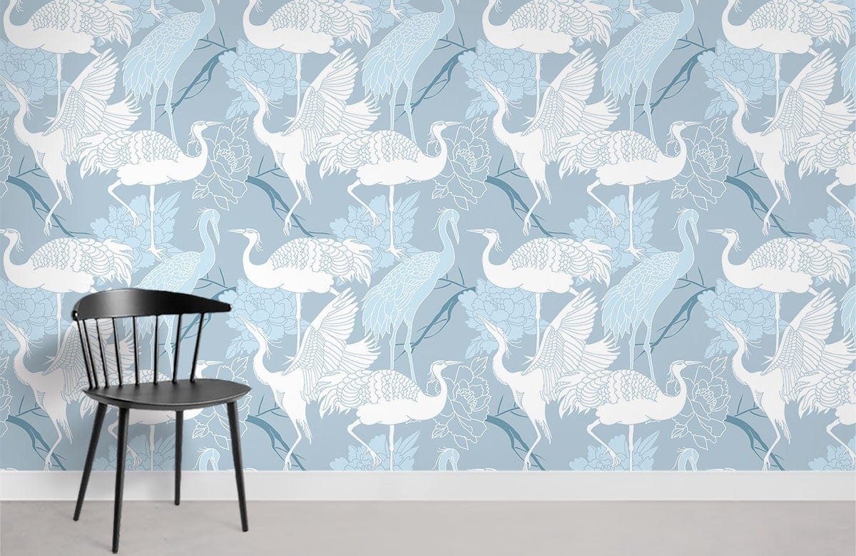 Plain Crane Pattern Wallpaper Mural Room