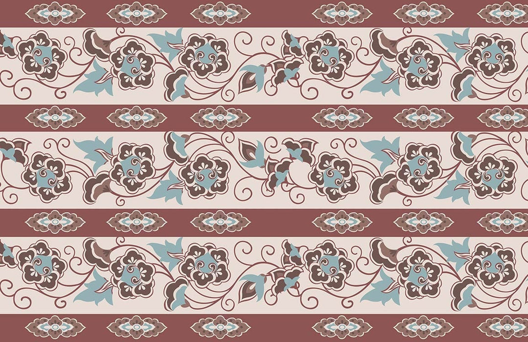 Vintage Floral Elegance: Brown and Blue Ornate Pattern Wallpaper Design