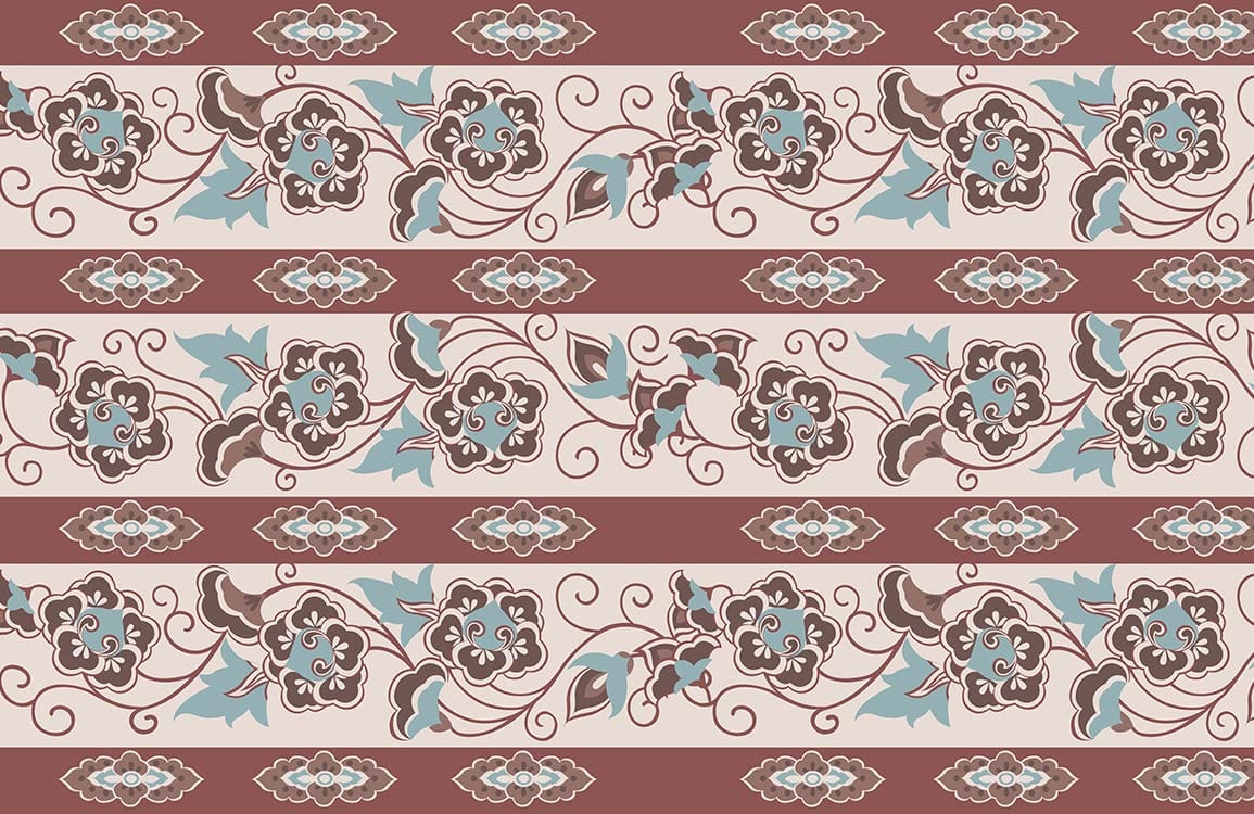 Vintage Floral Elegance: Brown and Blue Ornate Pattern Wallpaper Design