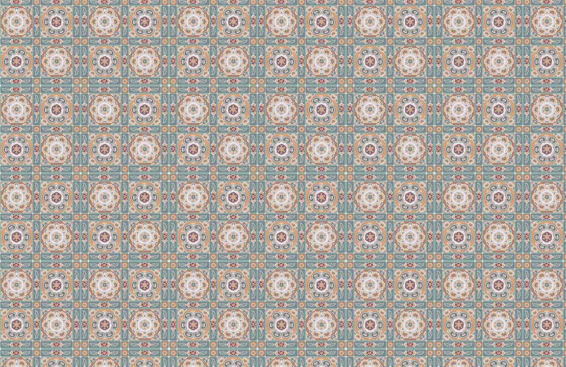 Vintage Mediterranean Tile Pattern Wallpaper in Turquoise and Beige Tones