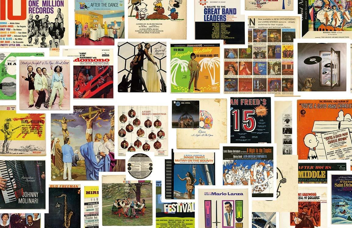 Vintage Record Album Covers Collage Wallpaper, Retro Music Theme Décor Mural