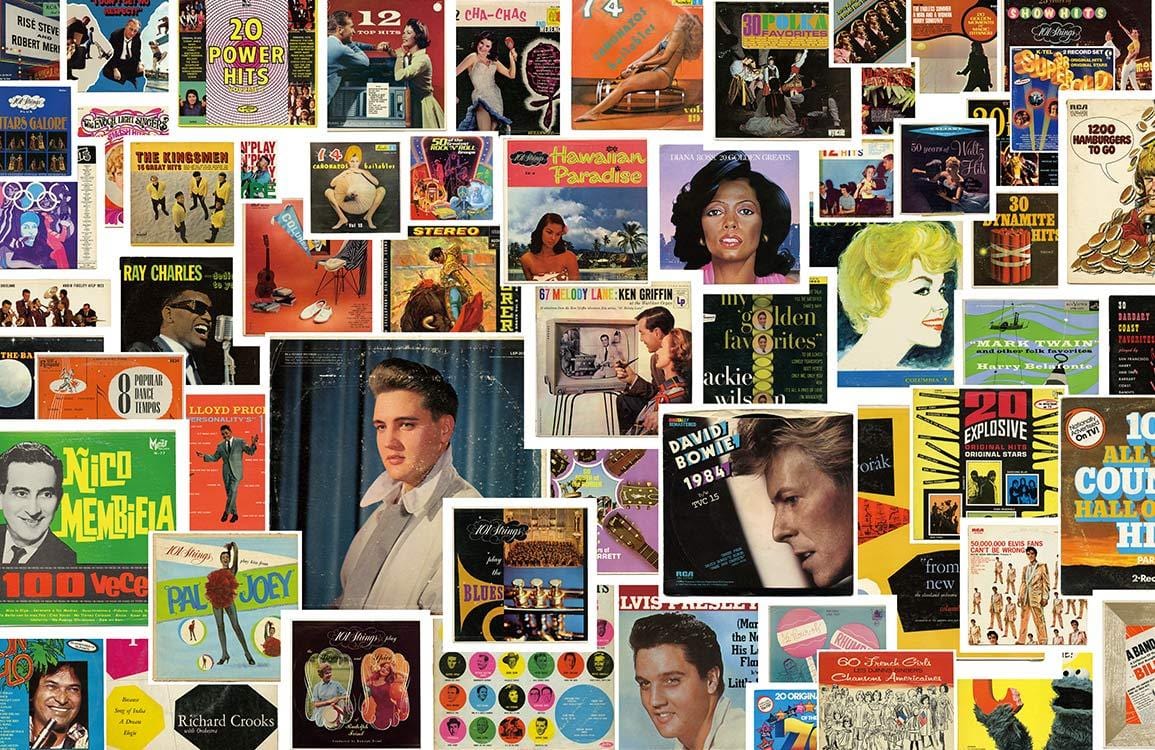 Retro Music Album Collage Mural Wallpaper - Vibrant Vintage Pop Art Style