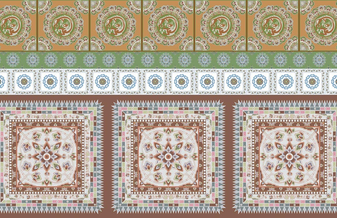Vintage Earth Tones Geometric Elephant Pattern Wallpaper - Bohemian Chic Décor