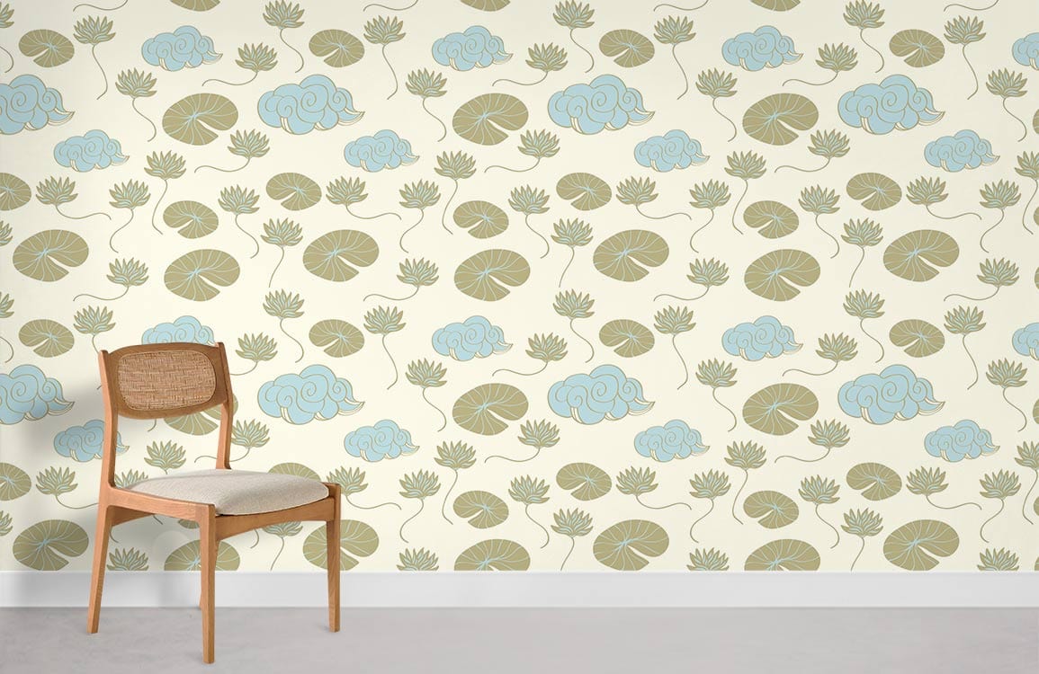 Clouds & Leaf Pattern Wallpaper Mural Room