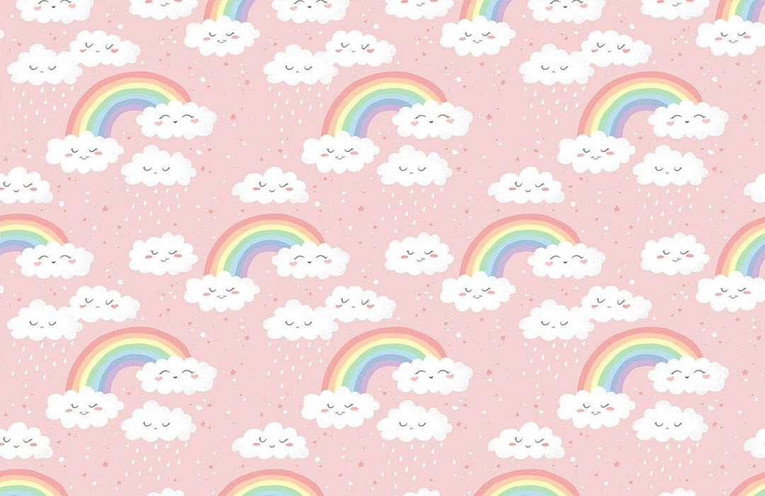 Dreamy Pink Rainbow and Cloud Nursery Wallpaper for Children's Rooms Decor
