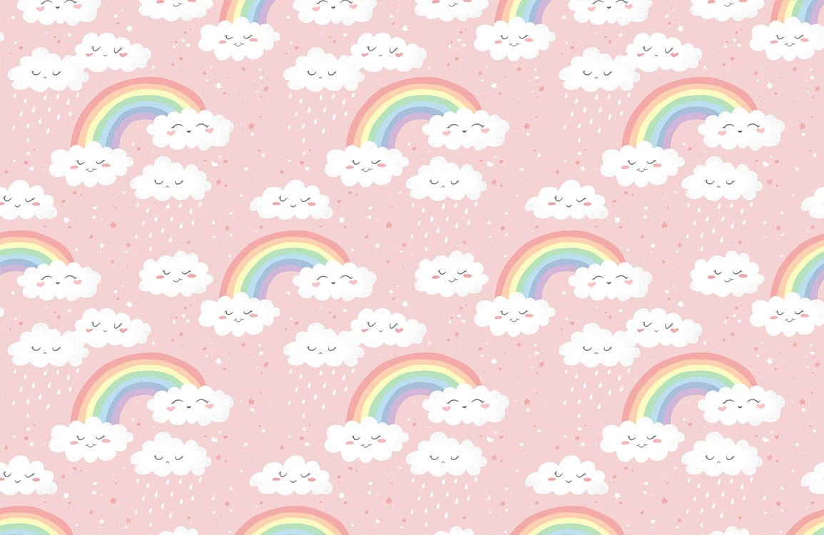 Dreamy Pink Rainbow and Cloud Nursery Wallpaper for Children's Rooms Decor