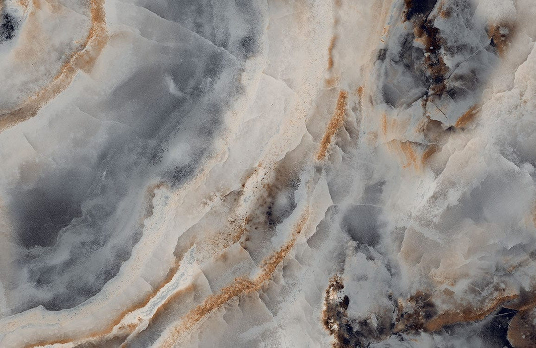 Luxurious Marble Effect Wallpaper with Grey and Beige Swirls Pattern