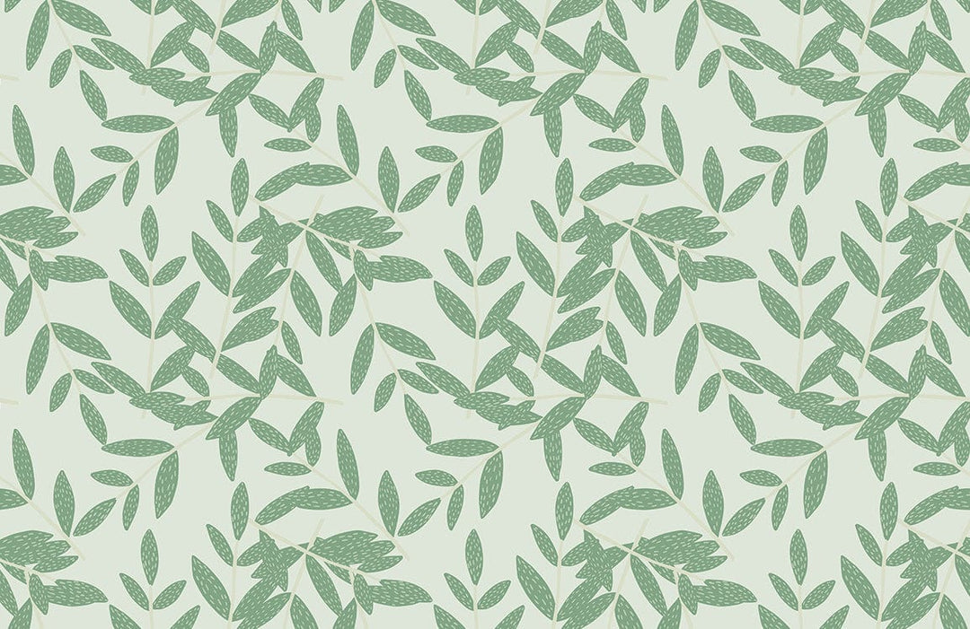 Elegant Sage Green Leafy Pattern Botanical Wallpaper for Modern Interiors