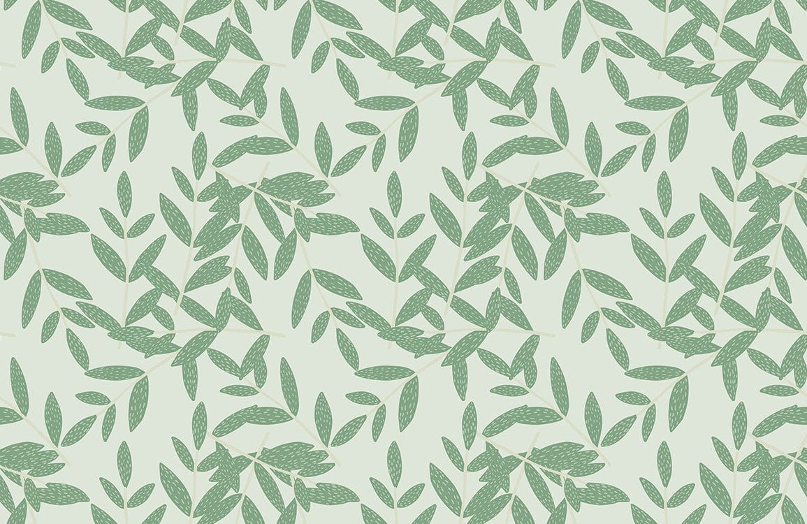 Elegant Sage Green Leafy Pattern Botanical Wallpaper for Modern Interiors