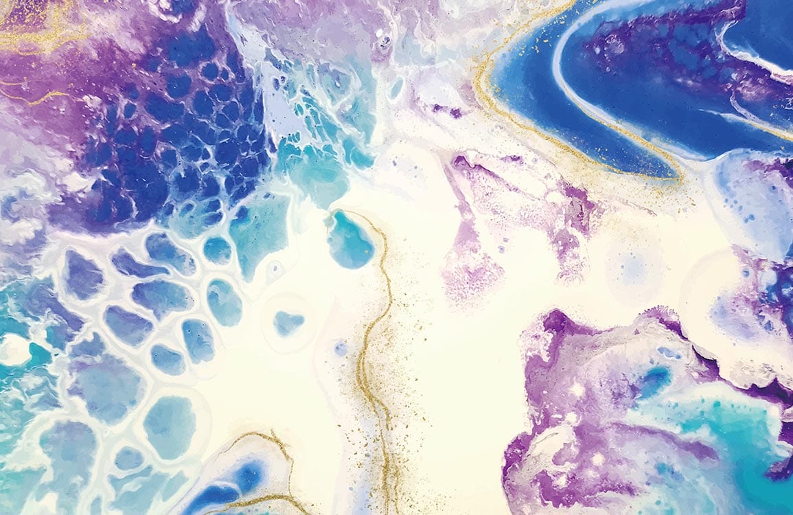 Vibrant Abstract Oceanic Swirl Mural Wallpaper in Purple, Blue, and White