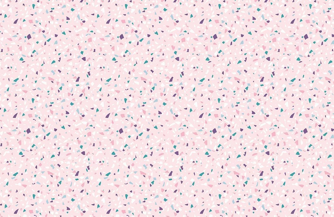 Pink Terrazzo Pattern Wallpaper with Multicoloured Geometric Shapes for Modern Interiors