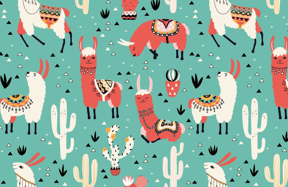 Alpaca & Cactus Wallpaper Mural