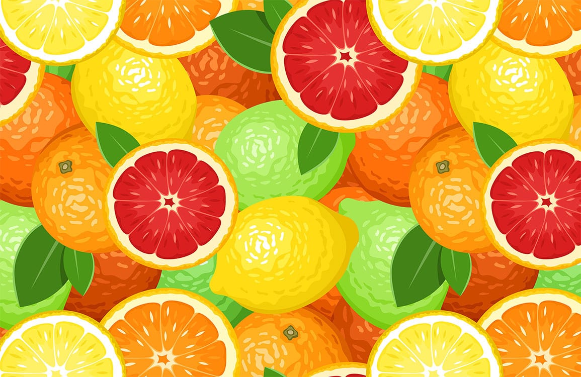 Vibrant Citrus Fruit Pattern Wallpaper - Bold, Colourful Kitchen Décor Idea.