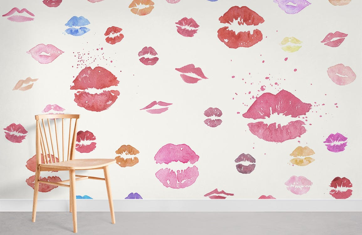 Colorful Lips Pattern Mural Wallpaper Room