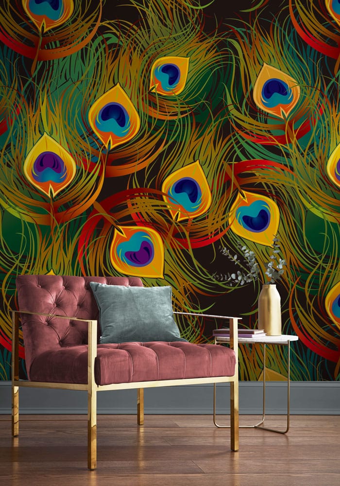 Colorful Peacock Feather Wallpaper Mural