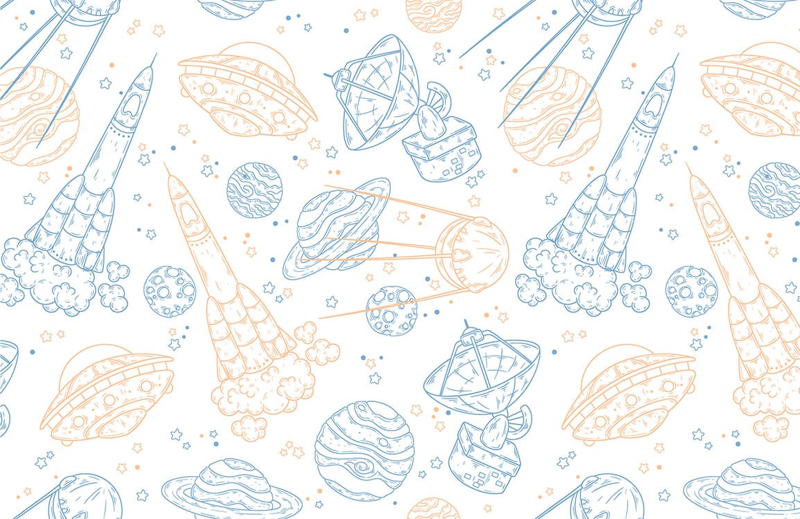 Vintage Space Adventure Child's Room Wallpaper - Blue and Orange Design